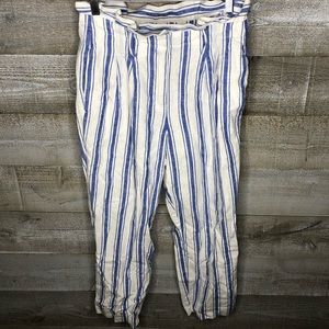 Boden blue white stripe linen blend paperbag high rise beach lounge pants